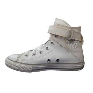Converse All Star BREA Kids White Leather Hi Top Strap Sneakers Junior Size 2